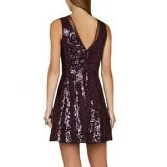 BCBG MAXAZRIA Selina plunging V Deep Plum Sequined Dress - size 2 - Picture 2 of 8